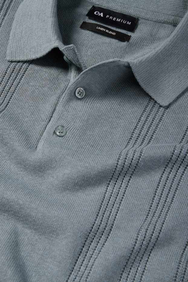 Pánské - Pletená polokošile s lněným podílem - regular fit - modrá