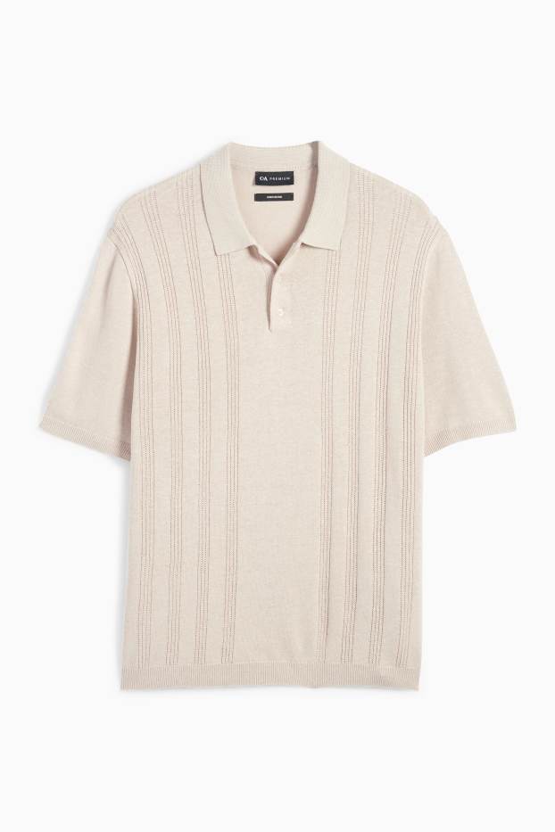 Herren - Strick-Poloshirt mit Leinen-Anteil - Regular Fit - hellbeige