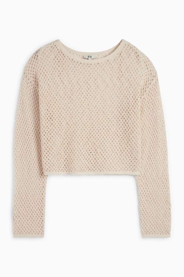 Women - Cropped jumper - light beige