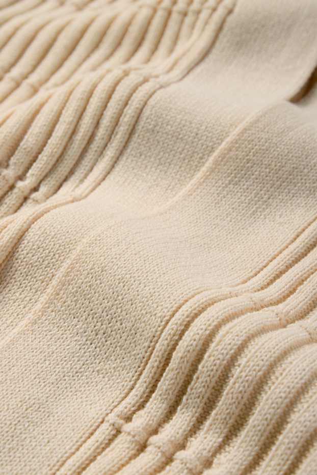Femmes - Gilet en maille long - finition côtelée - beige clair