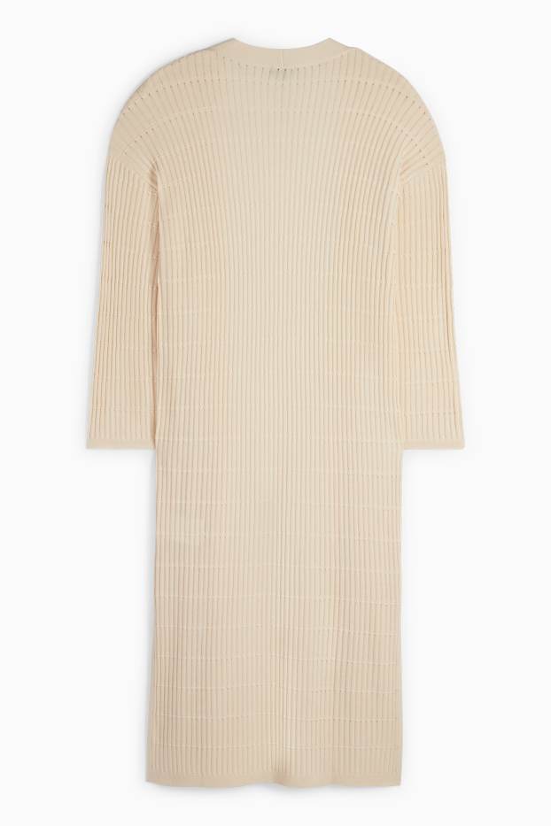Femmes - Gilet en maille long - finition côtelée - beige clair