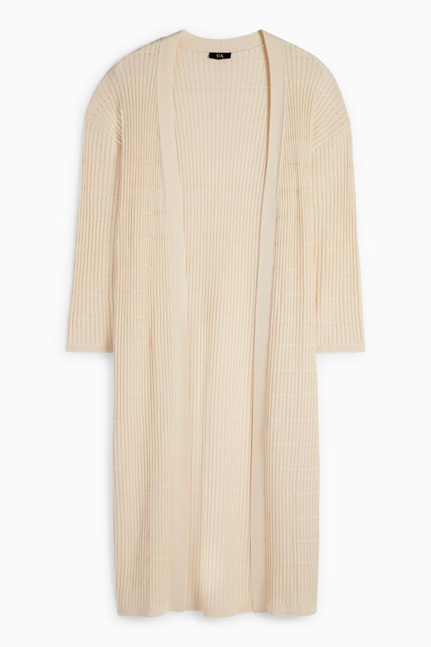 Femmes - Gilet en maille long - finition côtelée - beige clair