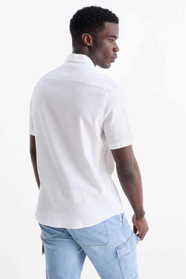 Heren - Overhemd - regular fit - kent - met structuur - wit