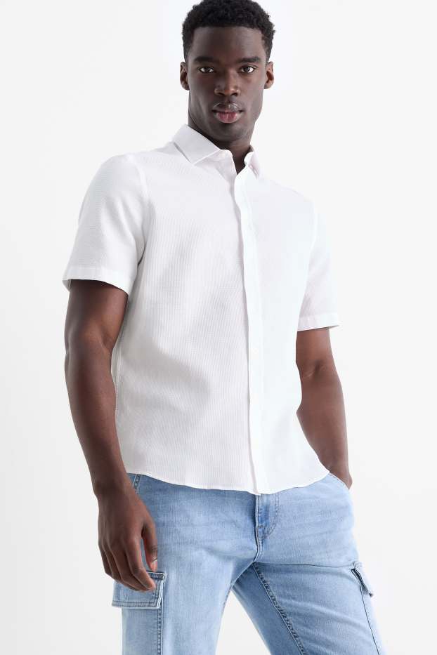 Heren - Overhemd - regular fit - kent - met structuur - wit