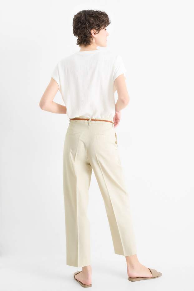 Femmes - Pantalon de toile à ceinture - mid waist - tapered fit - lin mélangé - beige clair