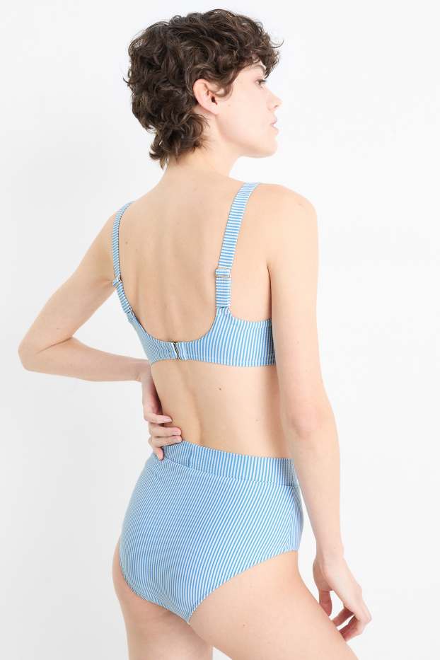 Damen - Bikini-Hose - High Waist - LYCRA® XTRA LIFE™ - gestreift - weiß / hellblau