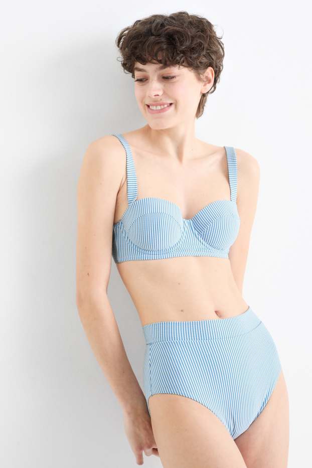 Damen - Bikini-Hose - High Waist - LYCRA® XTRA LIFE™ - gestreift - weiß / hellblau