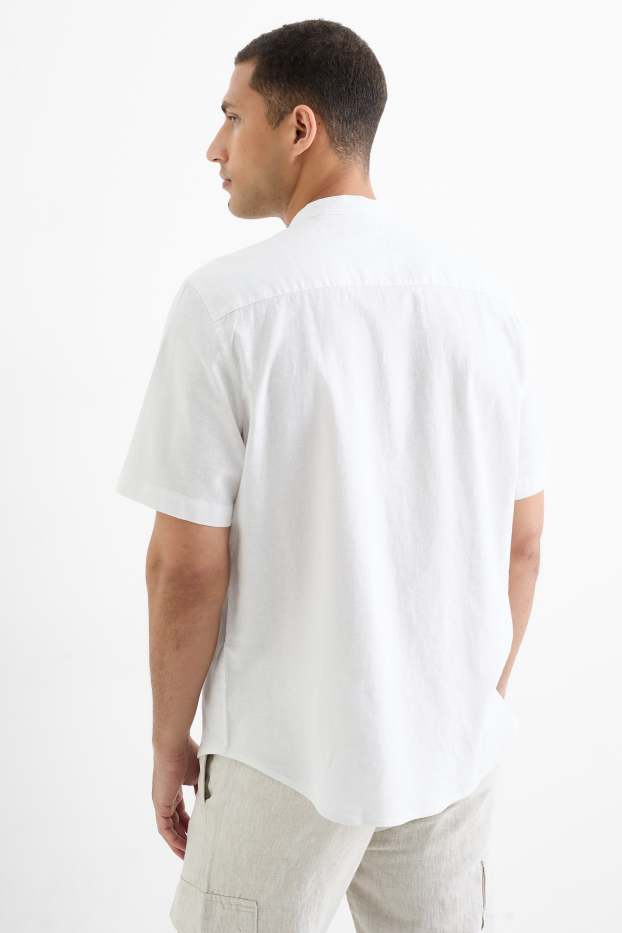 Herren - Hemd - Regular Fit - Stehkragen - Leinen-Mix - weiß