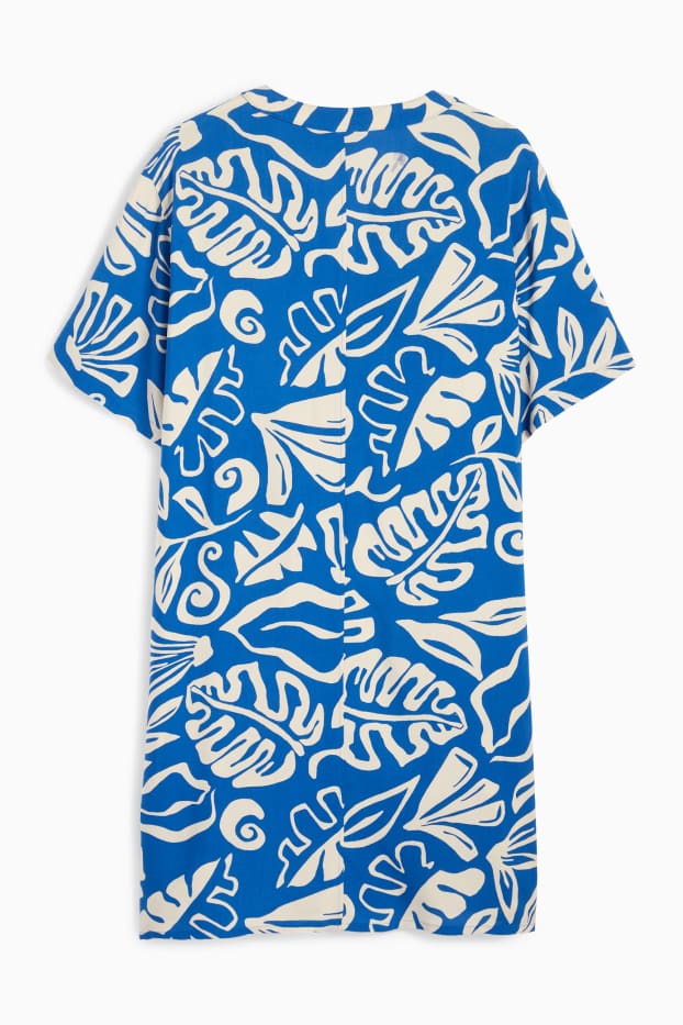 Donna - Vestito di viscosa con scollo a V - fantasia - blu  / beige
