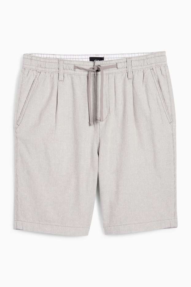 Herren - Shorts - Leinen-Mix - gestreift - hellgrau