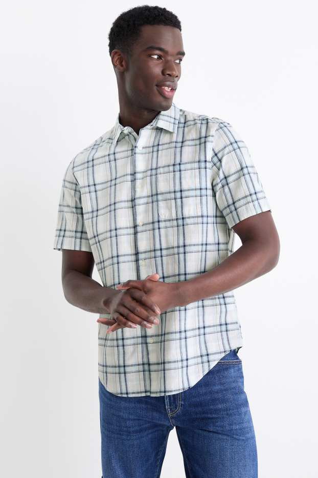 Men - Shirt - regular fit - kent collar - check - light blue