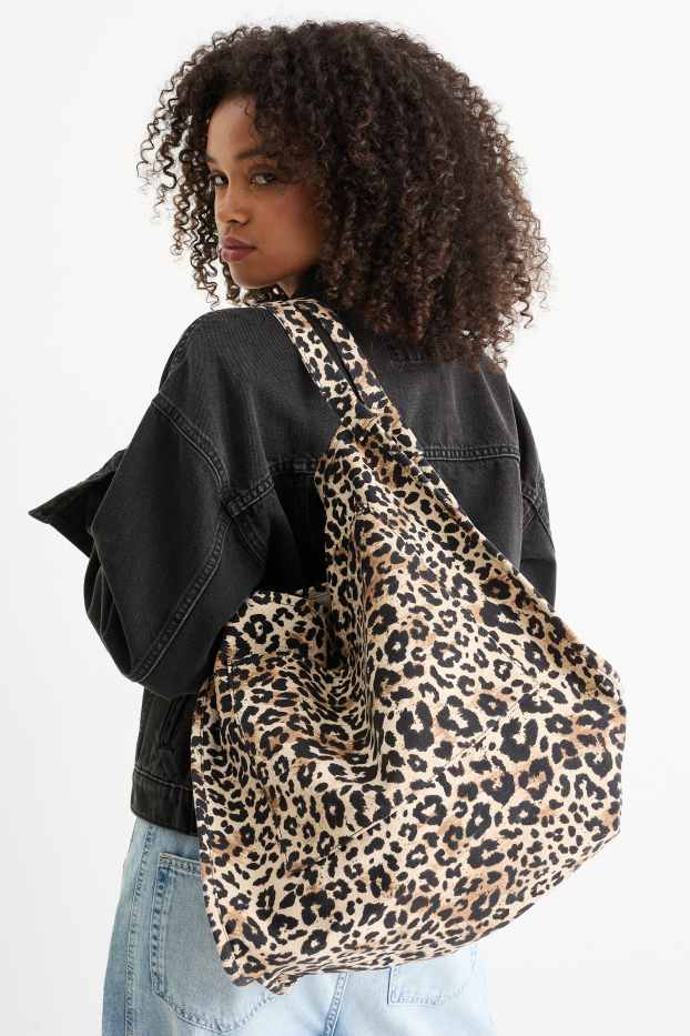 Femmes - Grand cabas - imprimé léopard - noir / beige