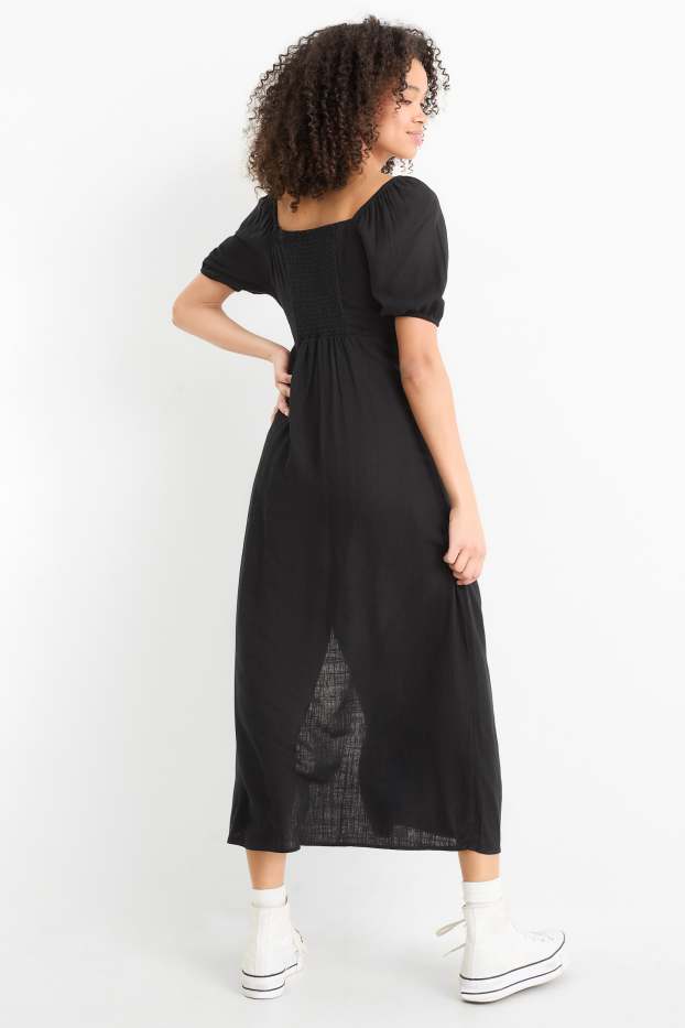 Femmes - Robe Empire - lin mélangé - noir