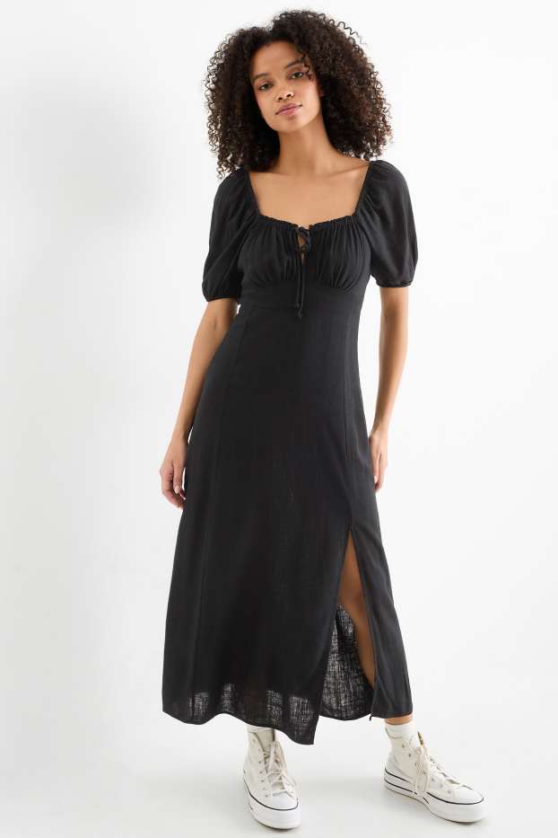 Femmes - Robe Empire - lin mélangé - noir