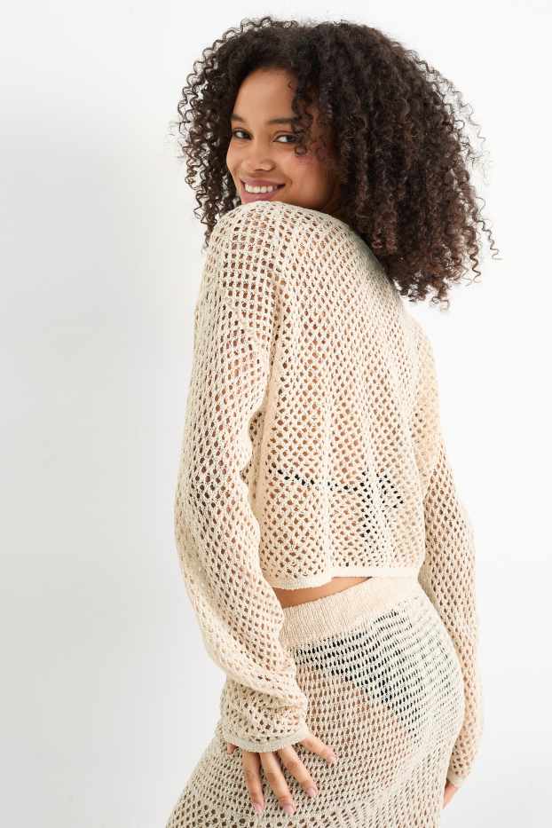 Women - Cropped jumper - light beige