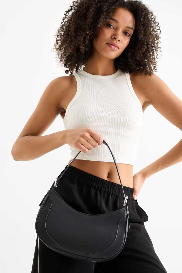 Women - Shoulder bag - faux leather - black