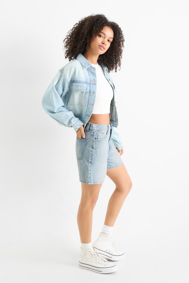 Femei - Pantaloni scurți de blugi - talie medie - denim-albastru deschis