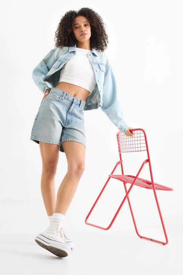Femei - Pantaloni scurți de blugi - talie medie - denim-albastru deschis