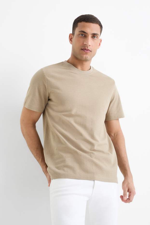 Pánské - Tričko - regular fit - strukturované - béžová