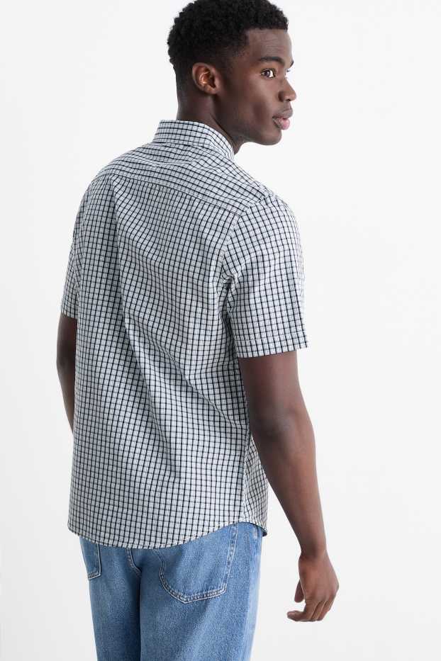 Hommes - Chemise - regular fit - col kent - à carreaux - bleu foncé