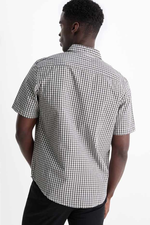 Uomo - Camicia - regular fit - collo all'italiana - a quadretti - grigio