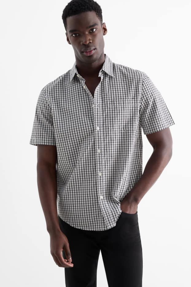 Uomo - Camicia - regular fit - collo all'italiana - a quadretti - grigio