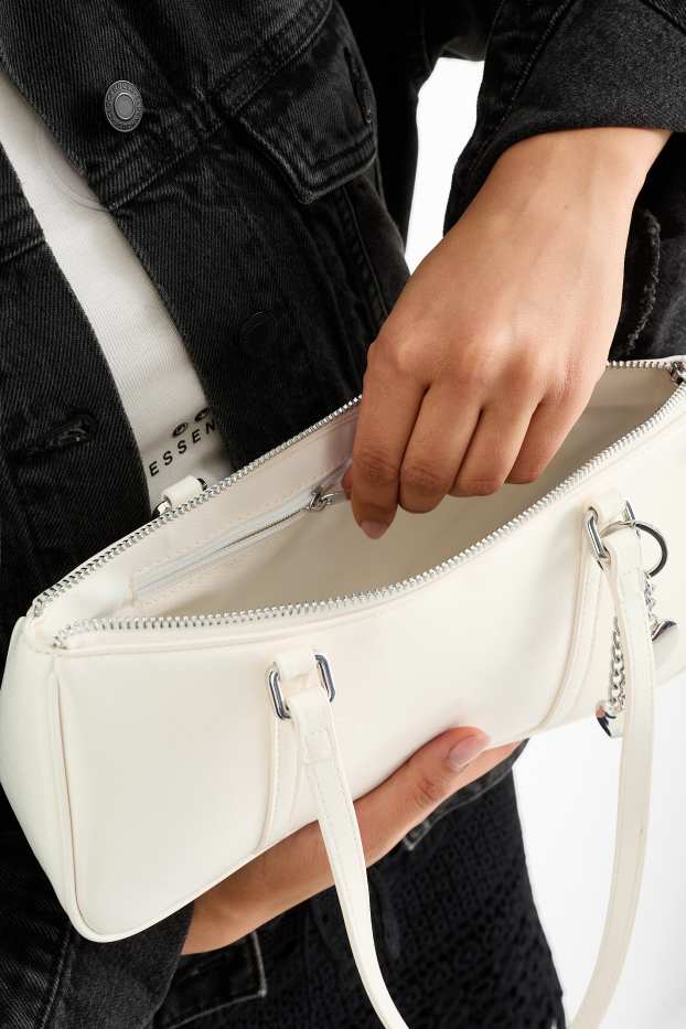 Damen - Schultertasche - Lederimitat - cremeweiß
