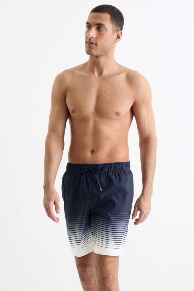 Hommes - Short de bain - à rayures - bleu foncé