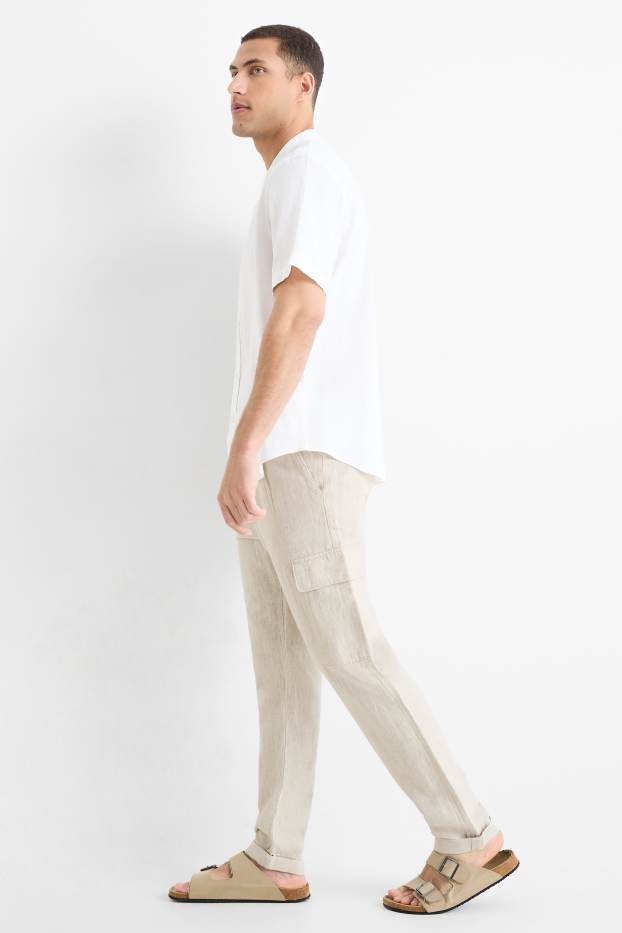 Herren - Cargohose - Leinen-Mix - hellbeige