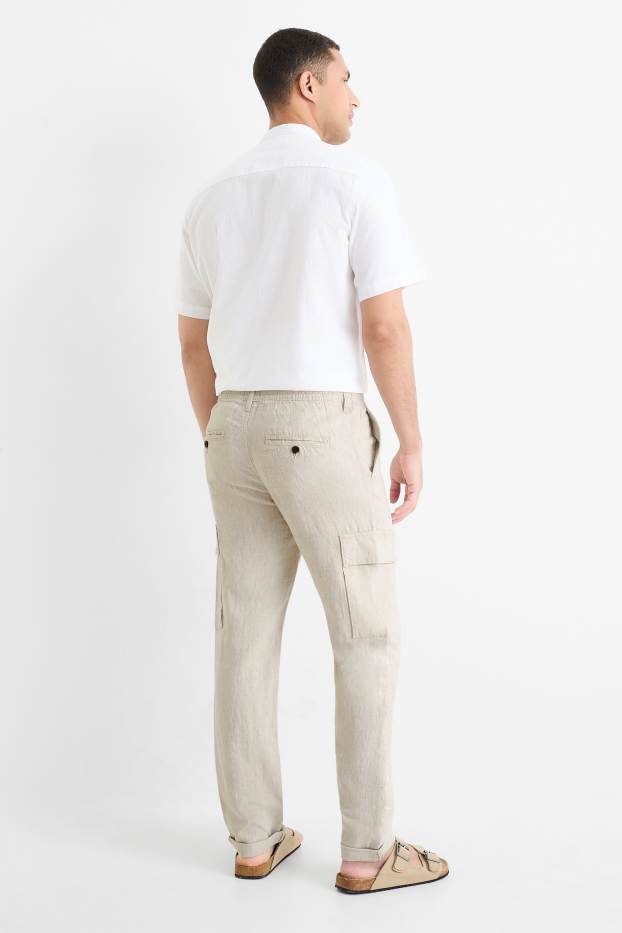 Herren - Cargohose - Leinen-Mix - hellbeige