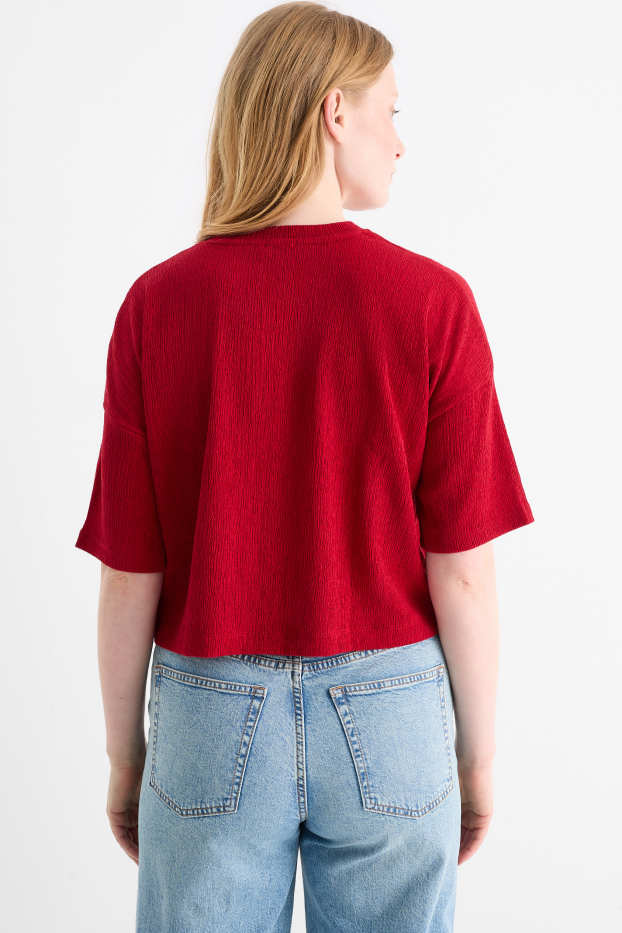 Femmes - T-shirt - relaxed fit - texturé - rouge foncé