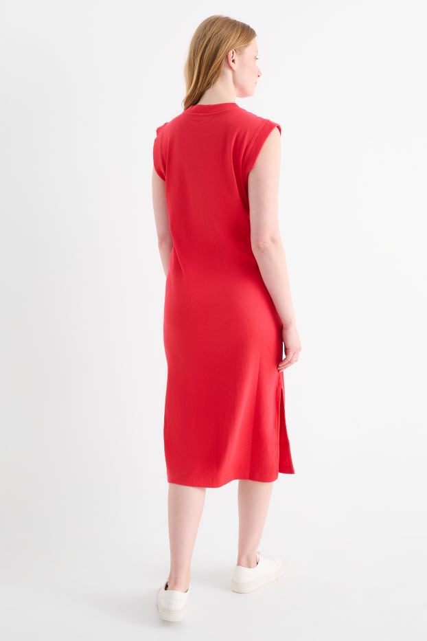 Donna - Vestito a t-shirt - a coste - rosso