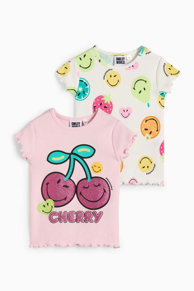 Children Girls - Multipack of 2 - SmileyWorld® - short sleeve T-shirt - ribbed - rose