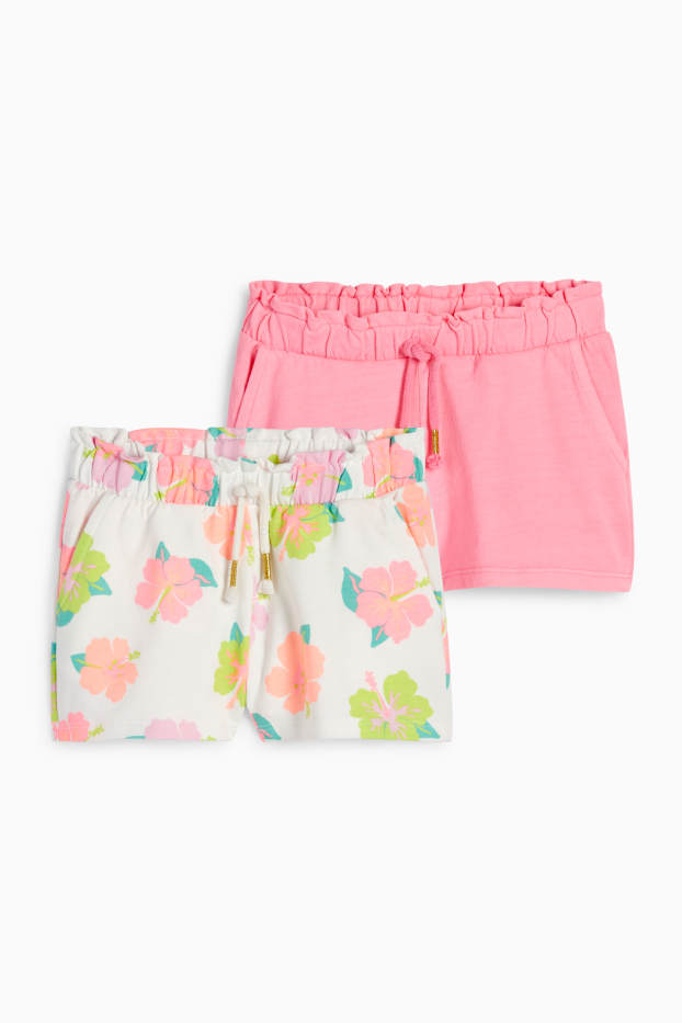 Kinder Mädchen - Multipack 2er - Hibiskus - Sweatshorts - rosa