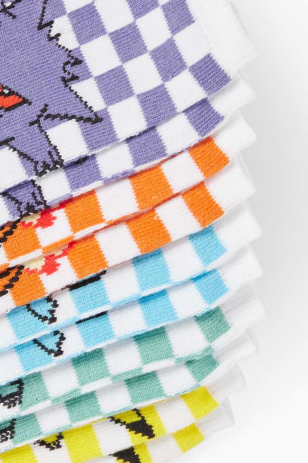 Kinder Buben - Multipack 5er - Pokémon - Sneakersocken mit Motiv - kariert - weiß