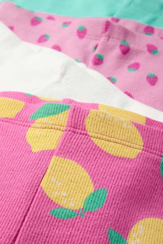 Enfants filles - Lot de 4 - fraises et citrons - cyclistes - côtelés - rose