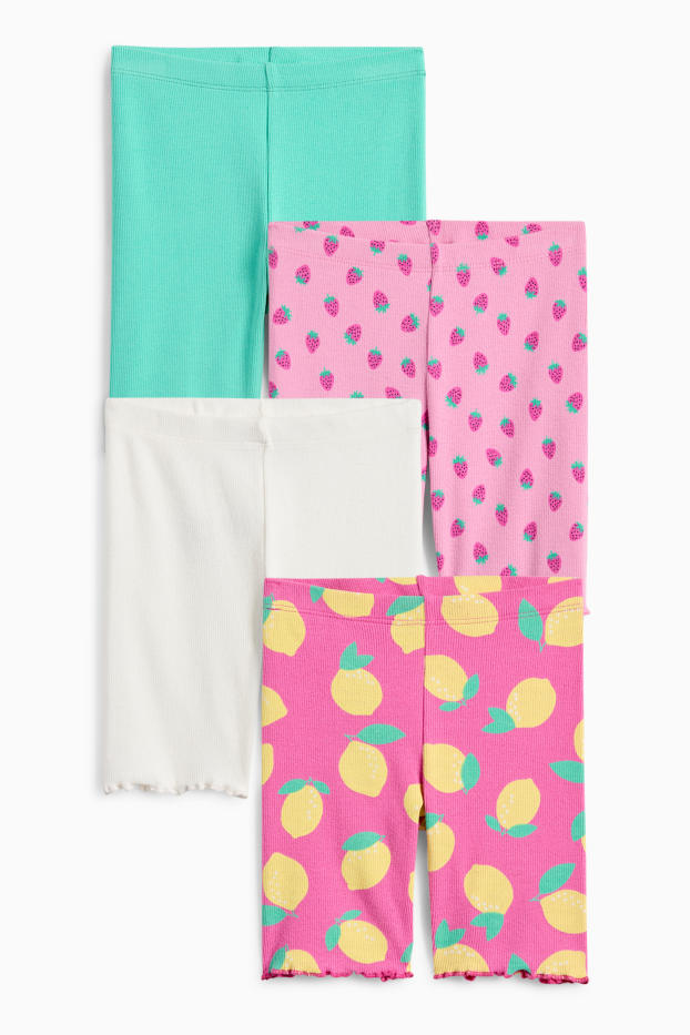 Enfants filles - Lot de 4 - fraises et citrons - cyclistes - côtelés - rose