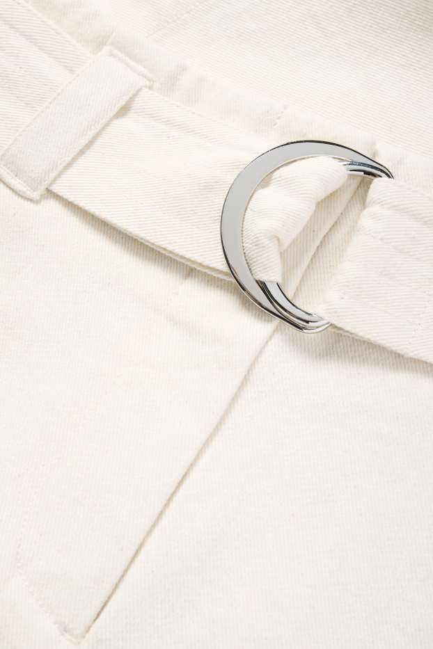 Femmes - Pantalon de toile avec ceinture - high waist - wide leg - blanc crème