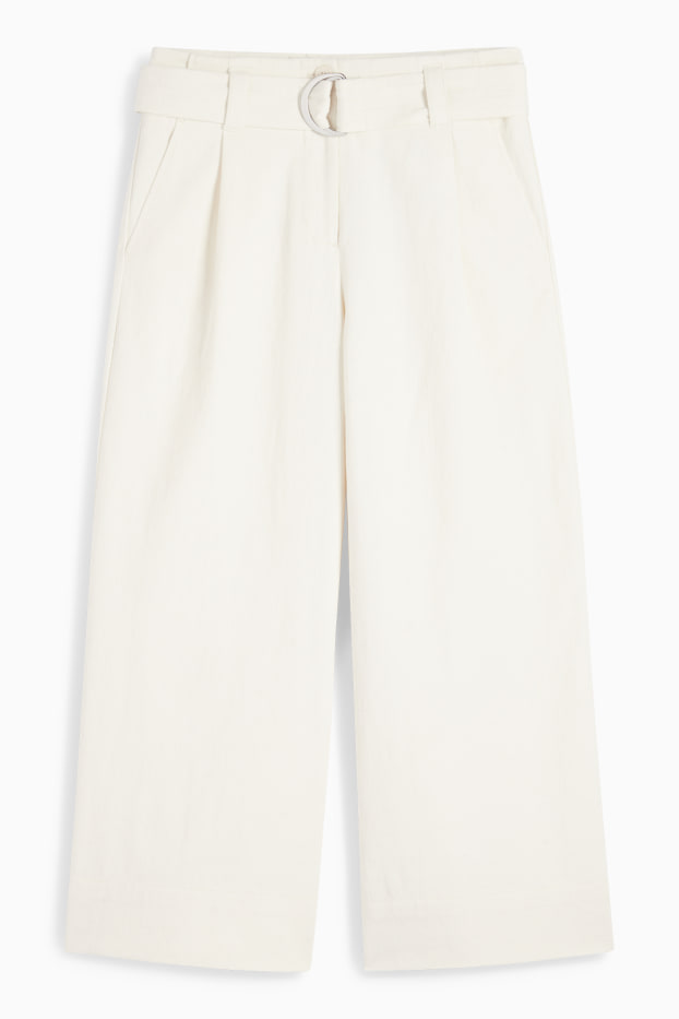 Femmes - Pantalon de toile avec ceinture - high waist - wide leg - blanc crème