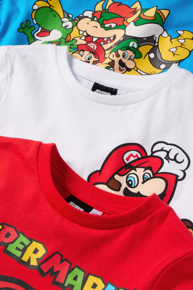 Bambini - Confezione da 3 - Super Mario Bros. - maglia a maniche corte - rosso / blu