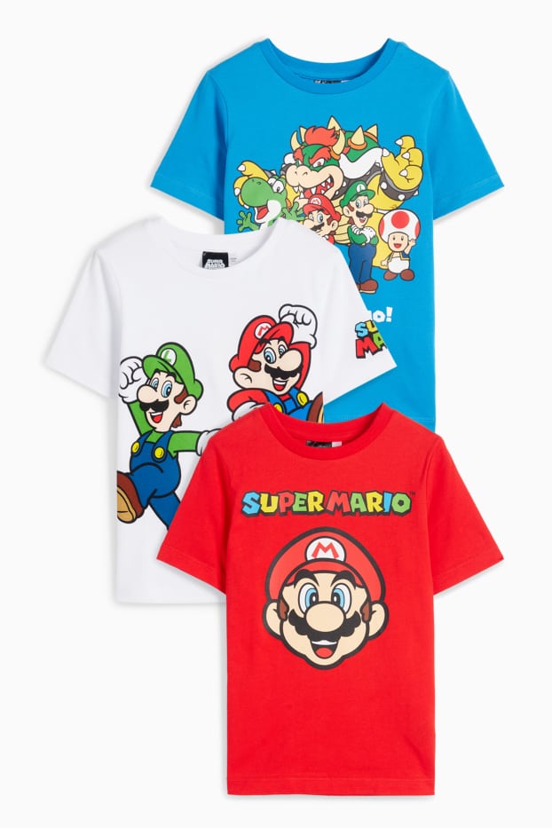 Bambini - Confezione da 3 - Super Mario Bros. - maglia a maniche corte - rosso / blu