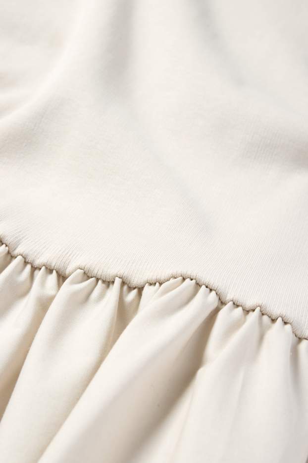 Damen - Fit & Flare Kleid - Broderie Anglaise - hellbeige
