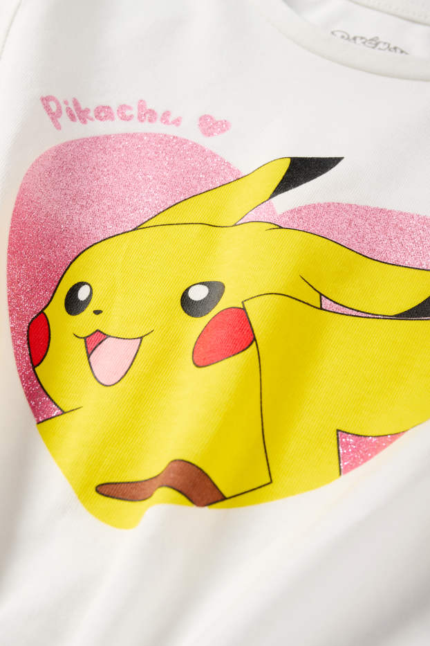 Dzieci dziewczynki - Pokemon - Pikachu - koszulka z krótkim rękawem ze supłem - biały