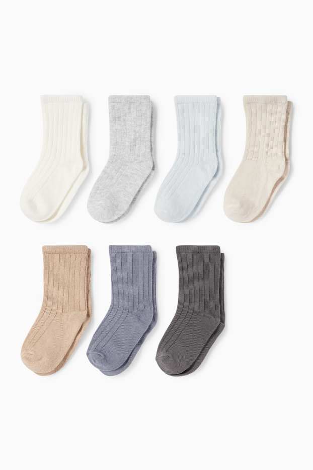 Baby: jongens - Set van 7 paar - babysokken - geribd - grijs