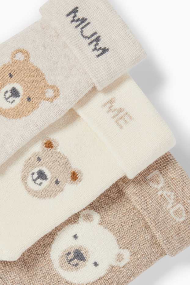 Bébés filles - Lot de 3 paires - oursons - chaussettes nouveau-né à motif - beige clair