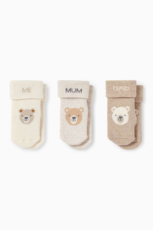 Bébés filles - Lot de 3 paires - oursons - chaussettes nouveau-né à motif - beige clair