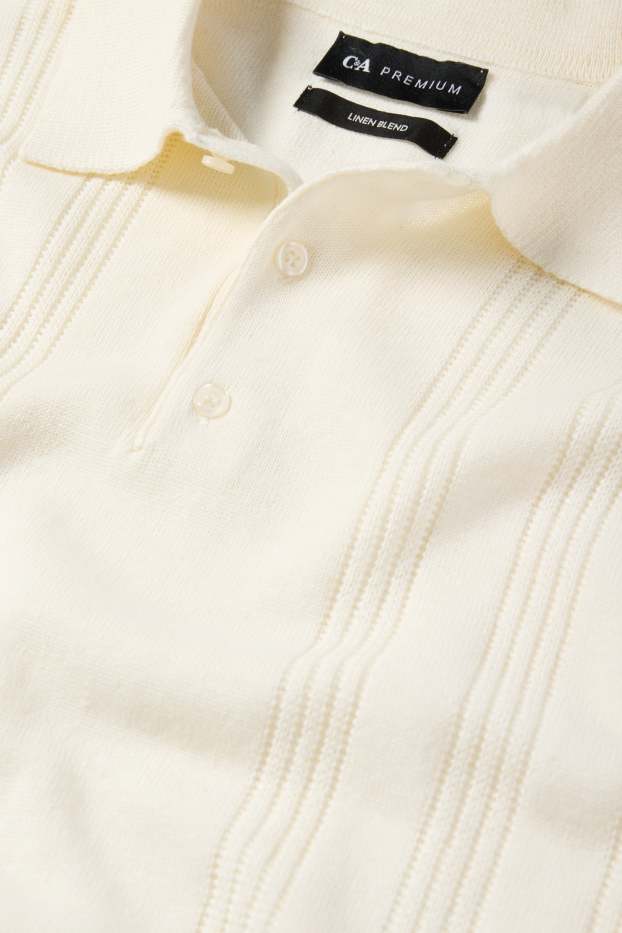 Herren - Strick-Poloshirt mit Leinen-Anteil - Regular Fit - cremeweiß