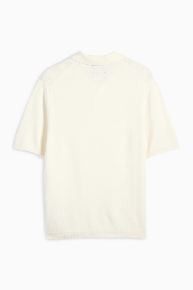 Herren - Strick-Poloshirt mit Leinen-Anteil - Regular Fit - cremeweiß