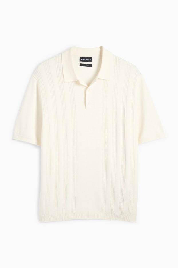 Herren - Strick-Poloshirt mit Leinen-Anteil - Regular Fit - cremeweiß