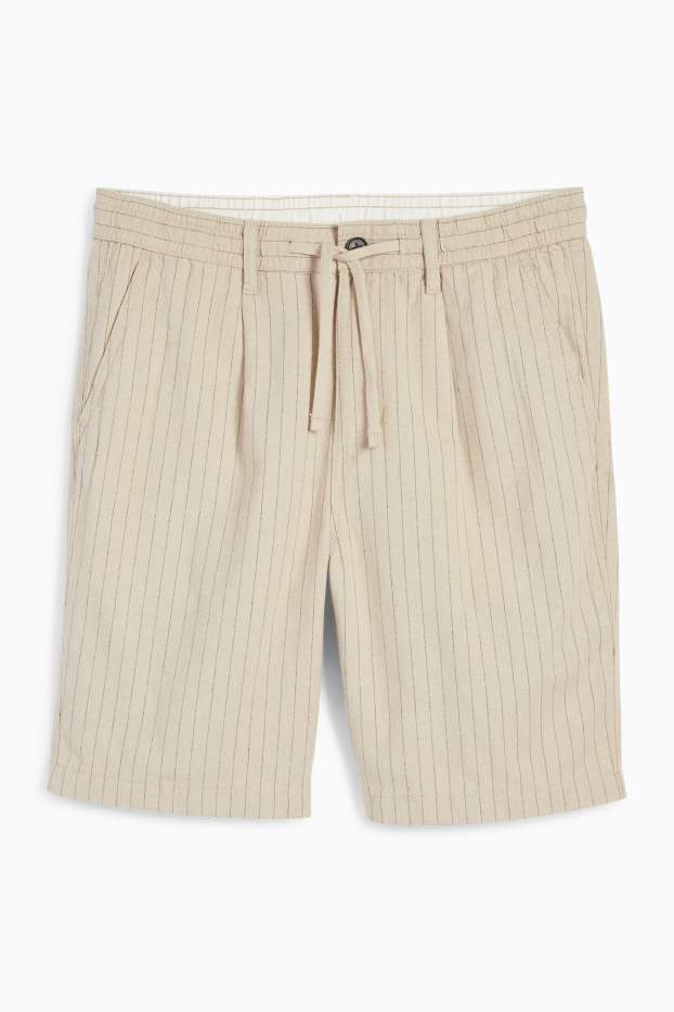 Herren - Shorts mit Leinen-Anteil - Nadelstreifen - beige
